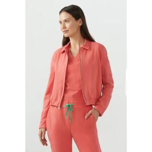 NWT Welles Scrubs Full Zip Jacket Sustainable Ecofriendly Collared Pink Salmon
